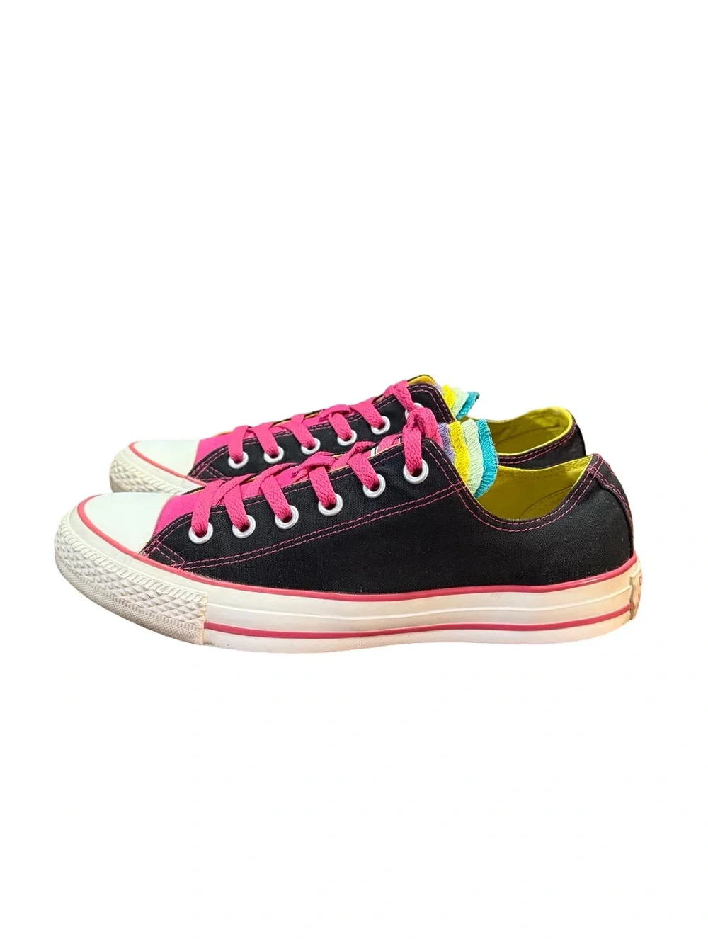 Converse Low Top Multi Layer Rainbow Tongue Canvas Sneakers Women’s Size 9